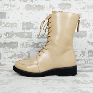 NEW Journee Collection Tan Faux Leather Lace-Up Combat Boots T442